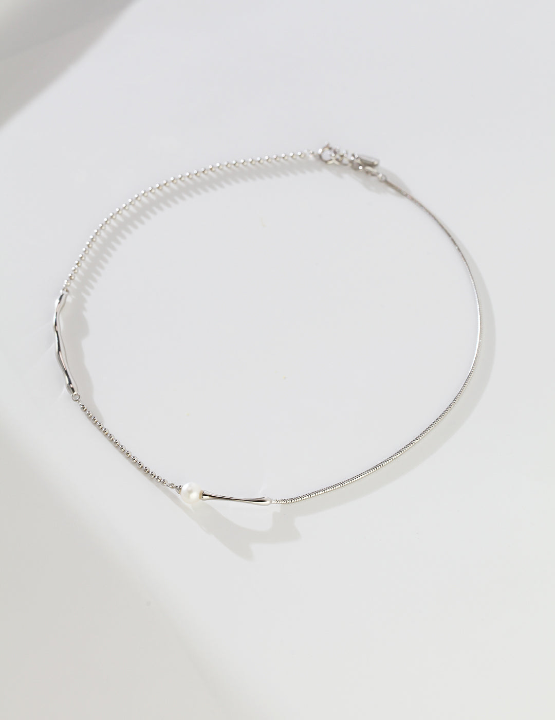 S925 Minimalist Asymmetrical Pearl Necklace