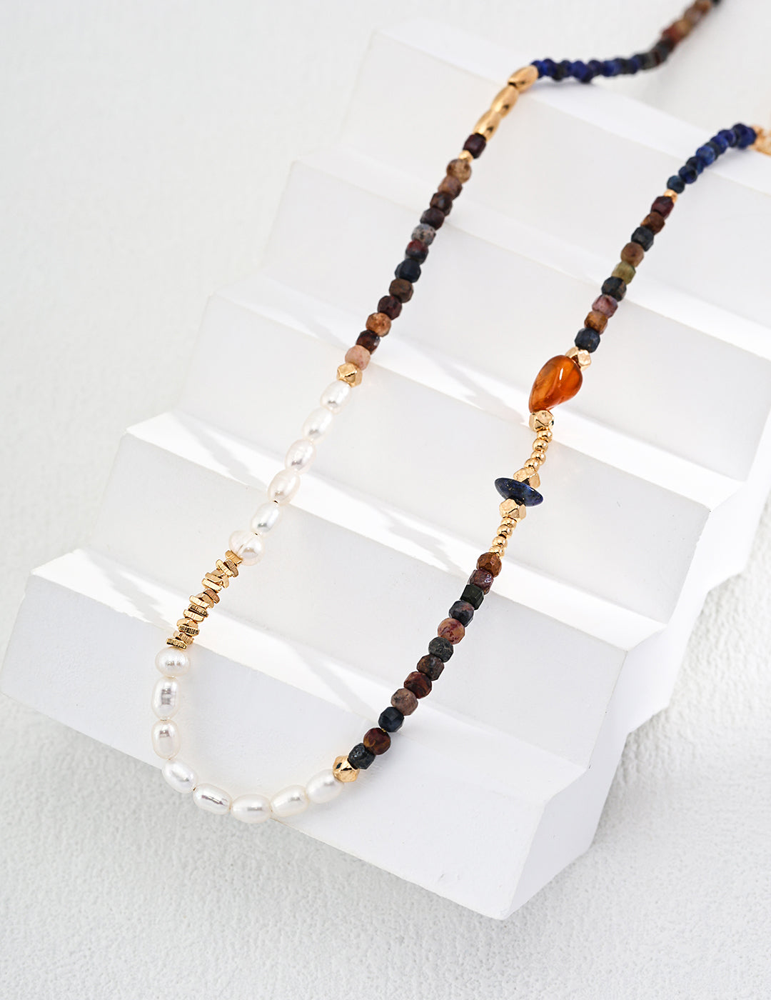 Natural Tiger's Eye Gemstone and Pearl Necklace