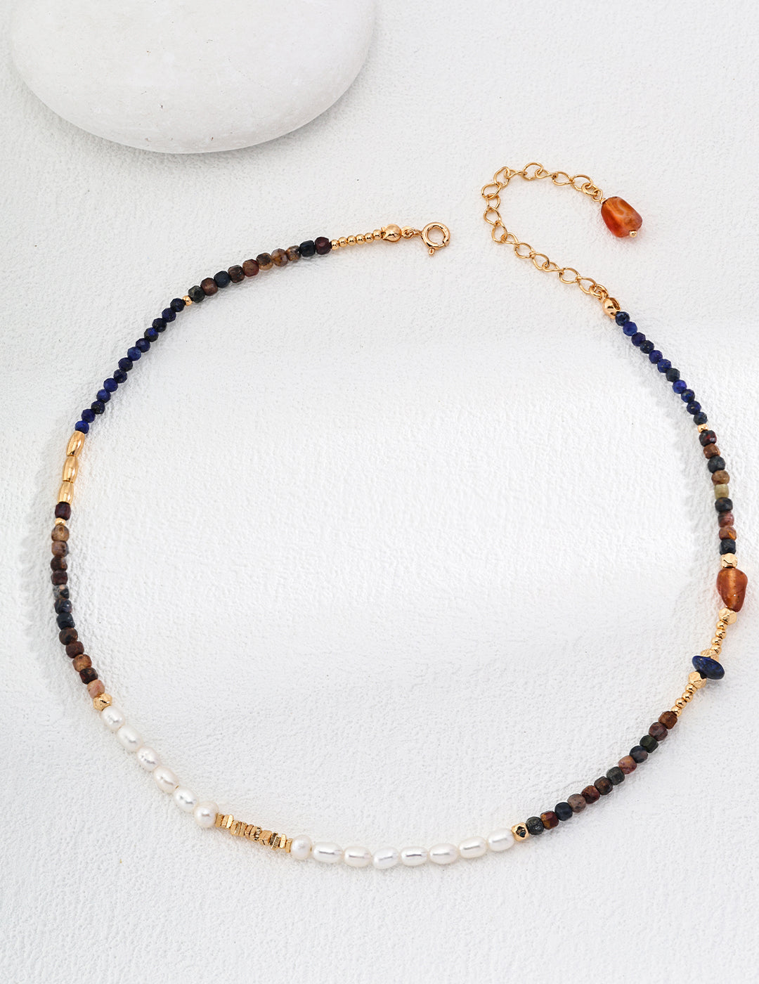 Natural Tiger's Eye Gemstone and Pearl Necklace