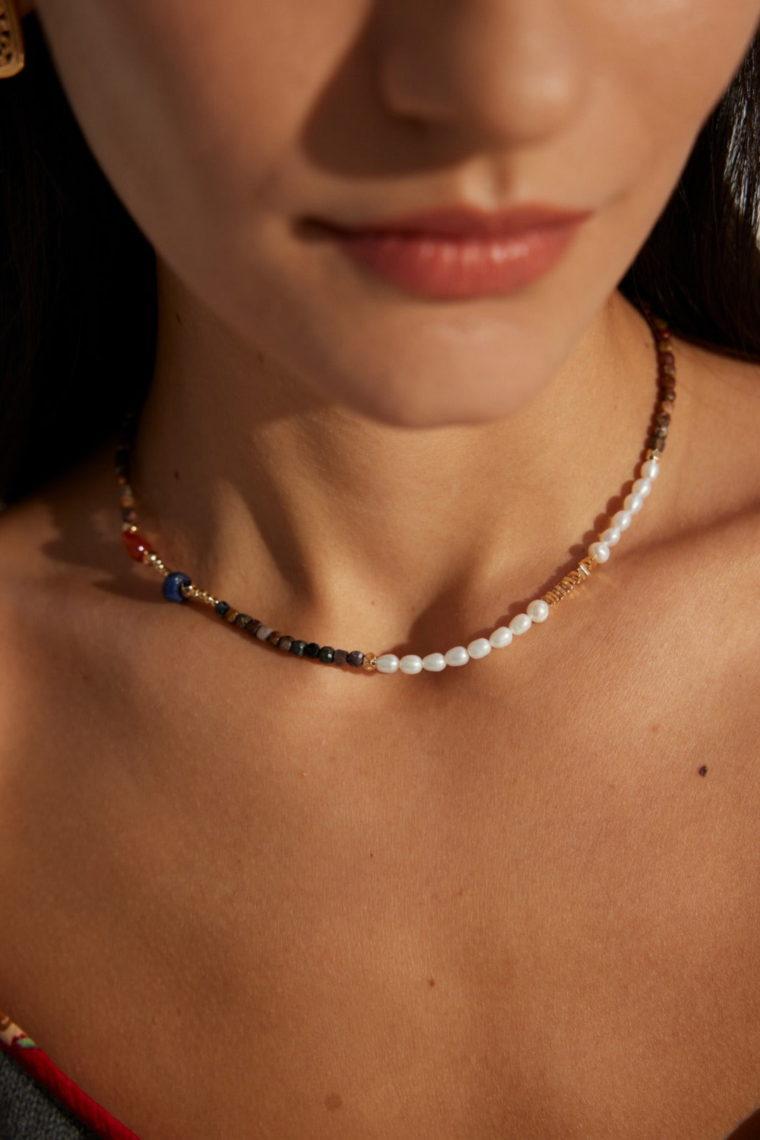 Natural Tiger's Eye Gemstone and Pearl Necklace