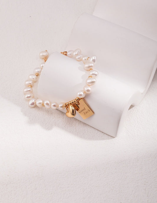 Sterling Silver 925 Pearl “Good Luck” Bracelet
