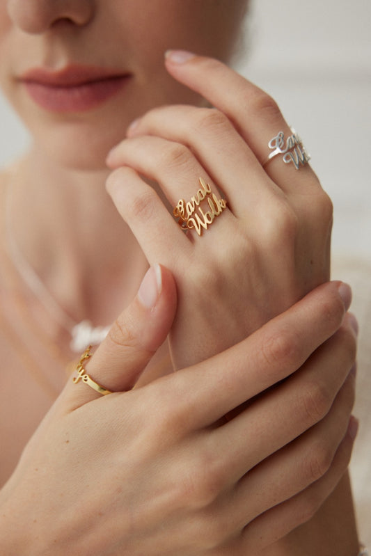 S925 Personalised Signature Script Name Ring